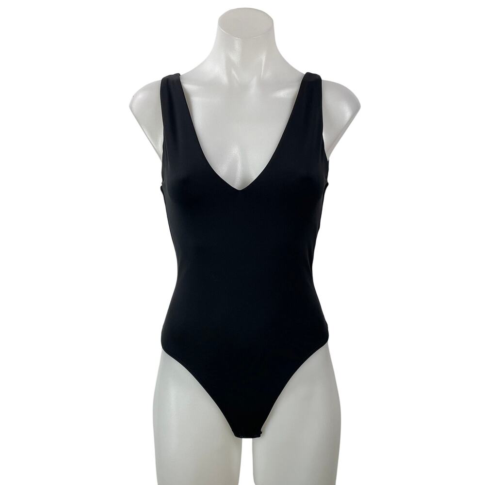Aritzia Babaton Contour Women's Black Sleeveless Plunging V-neck Bodysuit Top S